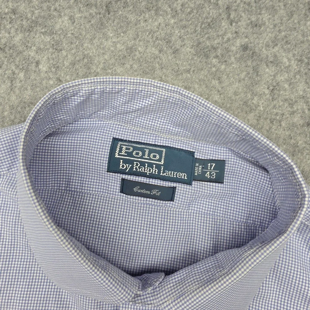 Polo Ralph Lauren Mens 17 43 Custom Fit Blue Gingham Check Button Down Shirt